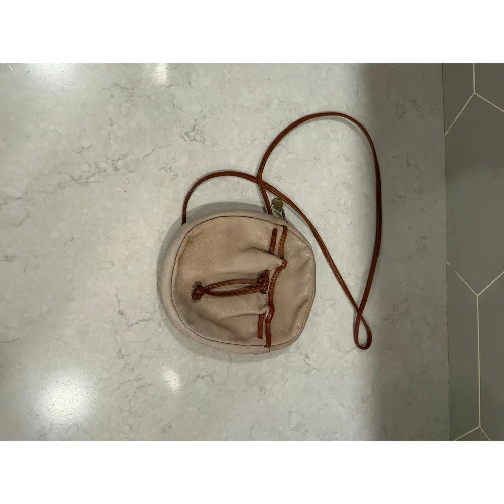 Vintage Danielle Nicole Genuine Leather Crossbody Bag Tan Brown Round Made Italy